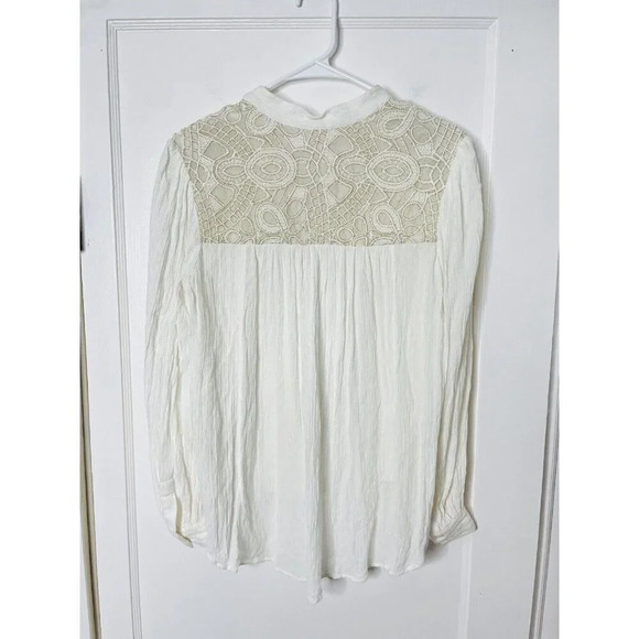 Free People Peasant Blouse S Embroidered Metallic Boho Relaxed Button Up Texture - Picture 4 of 13